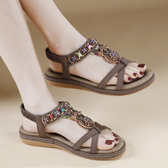 Water Diamond Flower Casual Fashion Versatile Flat Sandals for Women