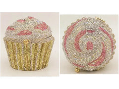 Women Blue Cupcake Evening Bag Crystal Clutch Purses Wedding Bridal Rhinestone Handbag Party Minaudiere Bag