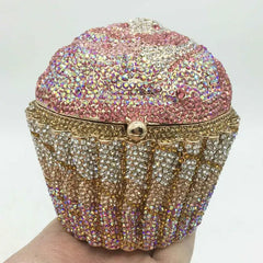 Women Blue Cupcake Evening Bag Crystal Clutch Purses Wedding Bridal Rhinestone Handbag Party Minaudiere Bag