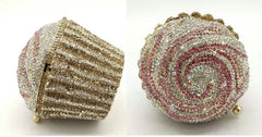 Women Blue Cupcake Evening Bag Crystal Clutch Purses Wedding Bridal Rhinestone Handbag Party Minaudiere Bag