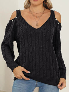 Women's autumn and winter deep V sexy off shoulder loose pullover sweater top for women