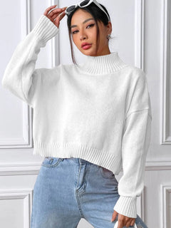Women's autumn and winter high neck pullover sweater solid color loose casual base sweater