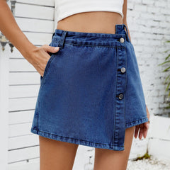 Women's button up irregular denim skirt pants