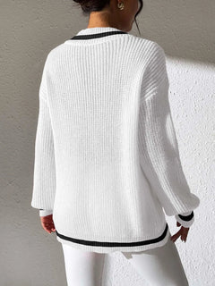 Women's College Style Women's Sweater Color Contrasting V-neck Loose Sweater