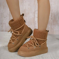Women's Thick-soled Cross-strap Snow Boots Women Winter Round Toe Flock Plush Warm Mid Heel Water Proof Casual Warm Snow Boots