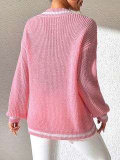 Women's Top Color Contrast Splicing V-neck Long Sleeve Sweater