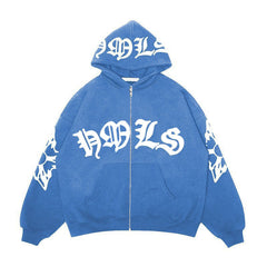 Zipper hoodie Gothic letter printed hoodie oversized hoodie